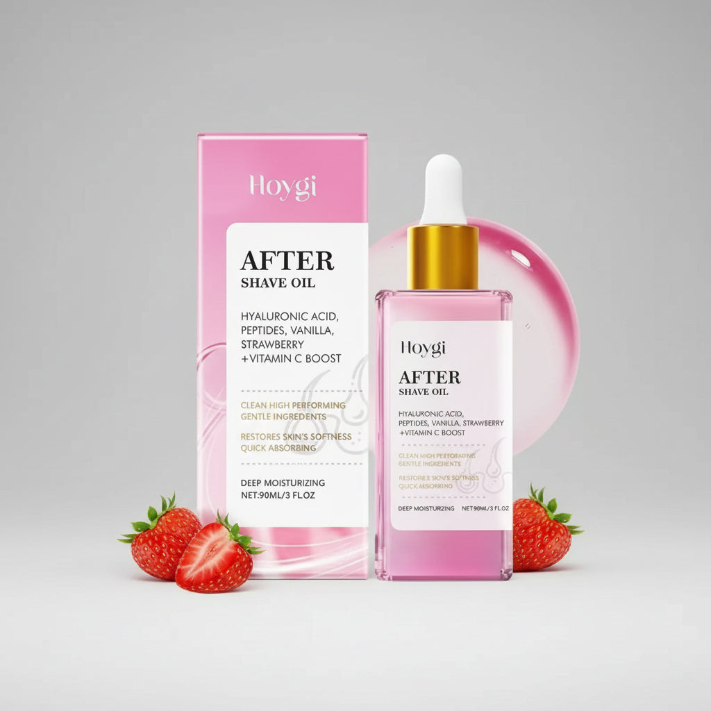 Aceite calmante after shave con fragancia de fresa y vainilla